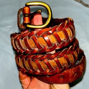 Brown weaved braided LADDER leather BELT BRASS buckle 71107 size 38 western boho